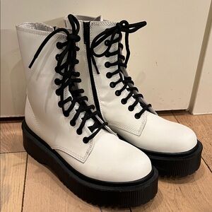 Jeffrey Campbell White Combat Boots with Black Laces
